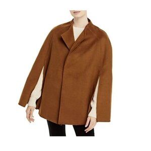 AQUA solid label collar women's cape -BROWN
